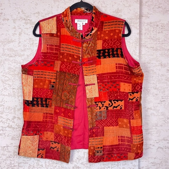 Women's Patchwork Velvet Silk Vest Sz L Boho Y2K Art to Wear Artsy Whimsy - Picture 2 of 15